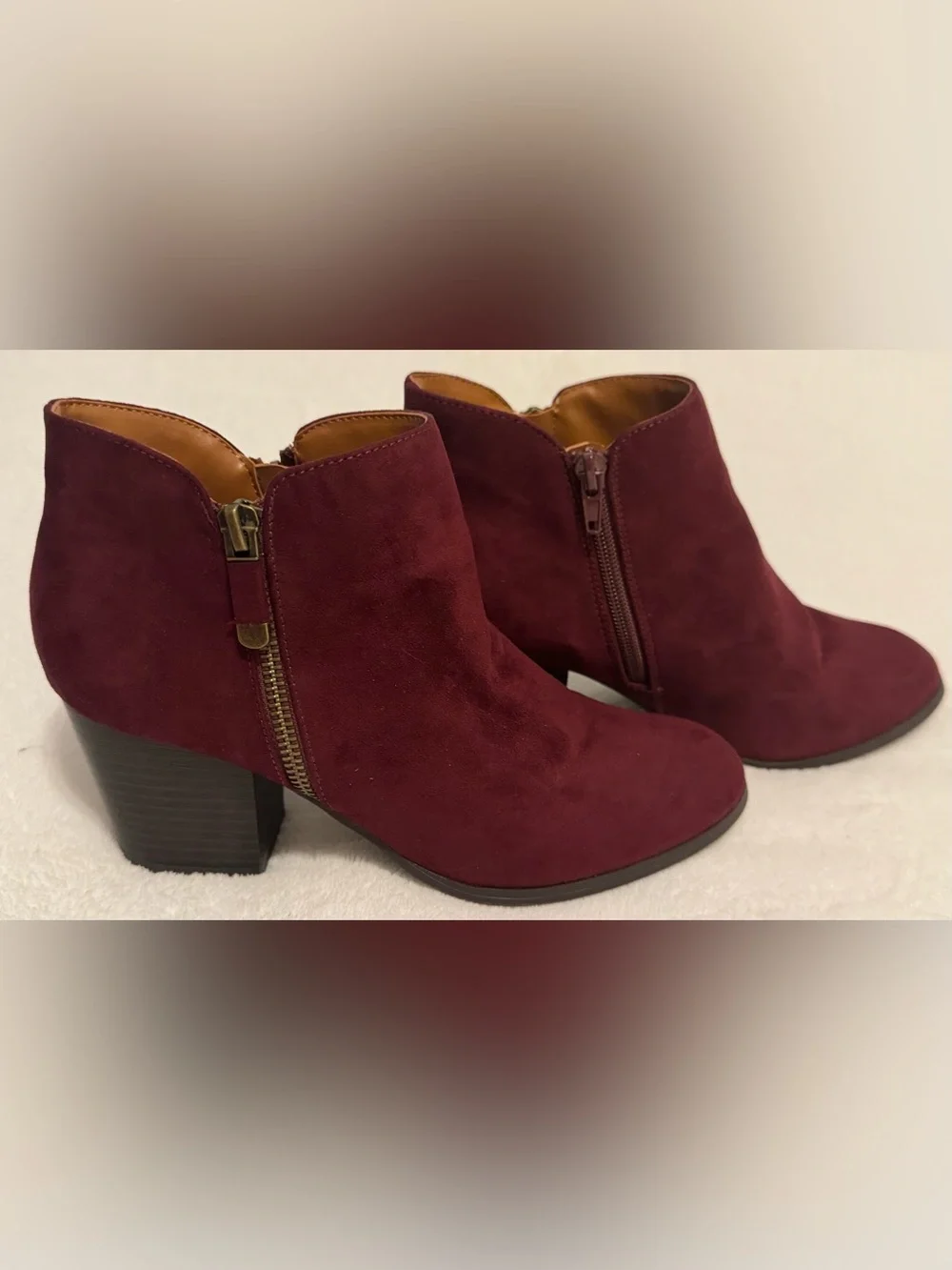 Style & Co. Women’s Masrina Wine Color Double Zip Heel Ankle Boots Size 7